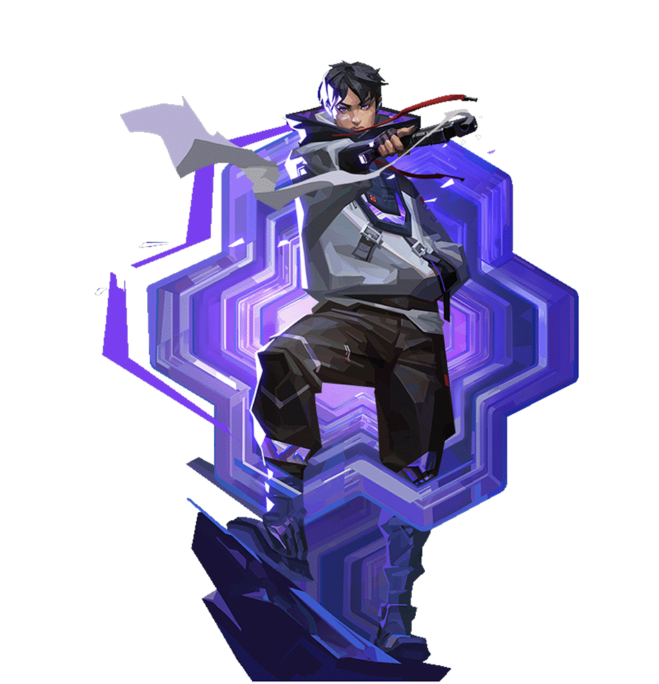 Game character with purple energy effects